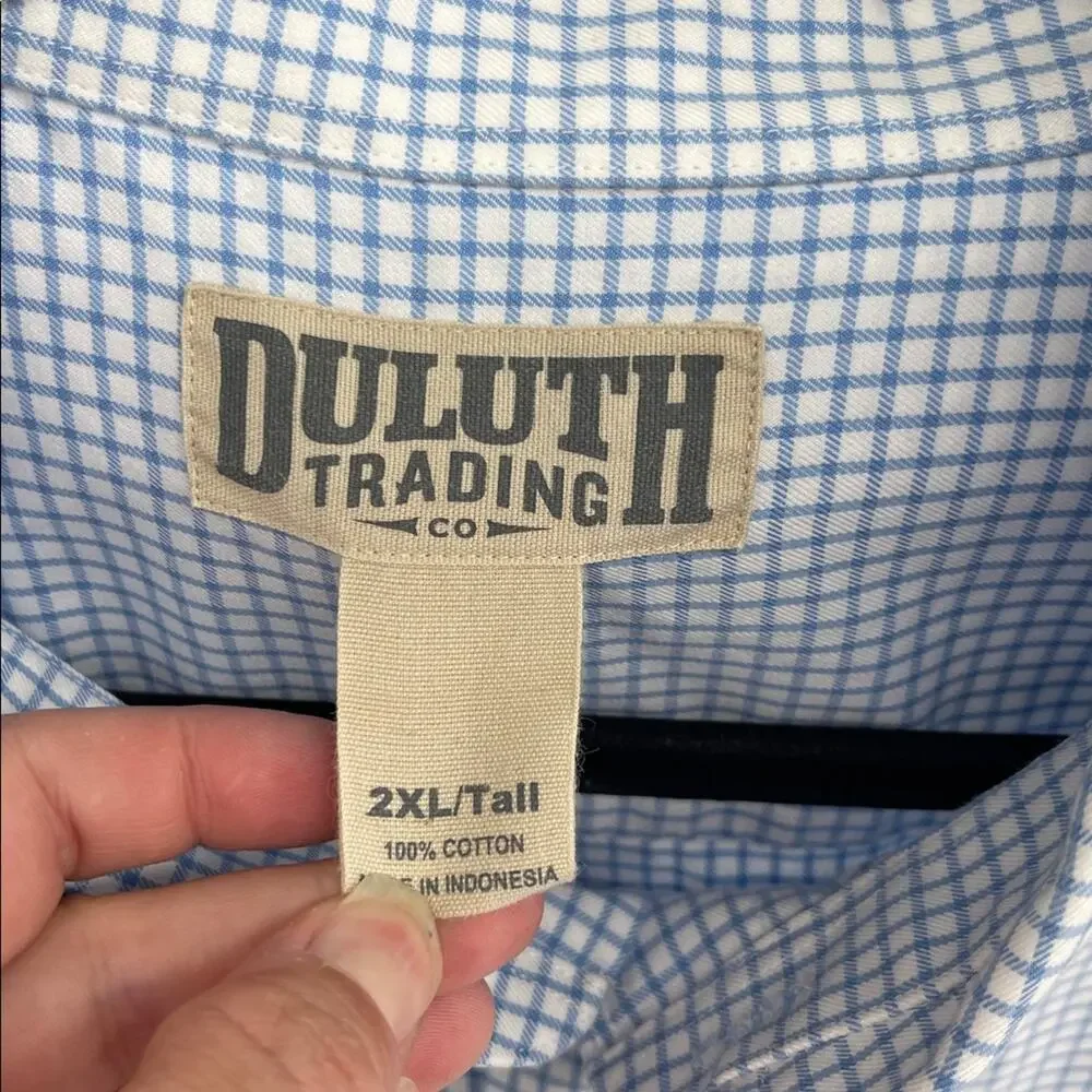 Duluth Trading Co. cotton windowpane plaid long sleeve button up dress shirt